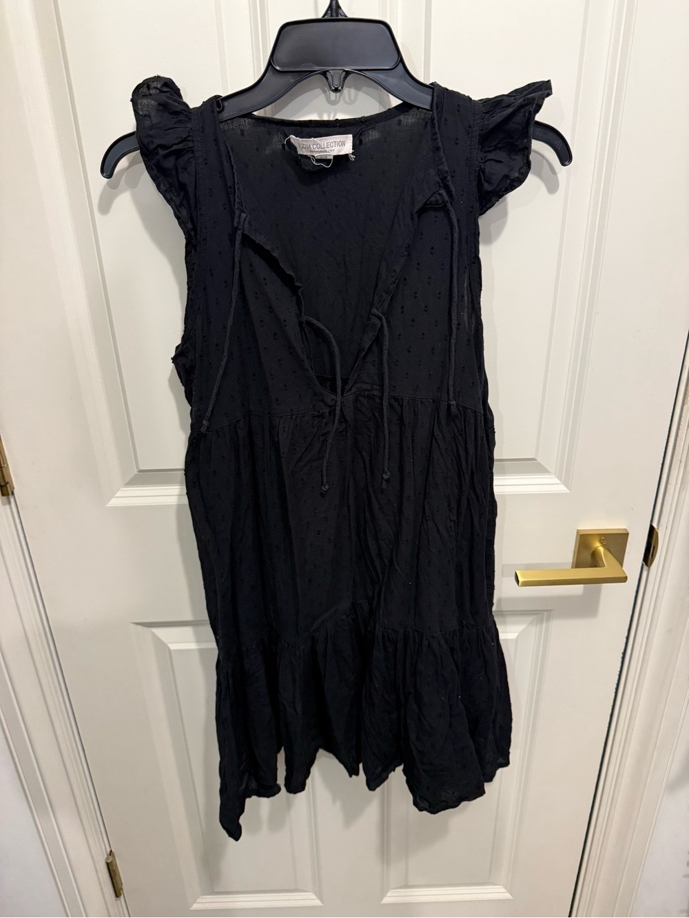 Emerson Fry Black Swiss Dot Ruffle Mini Dress